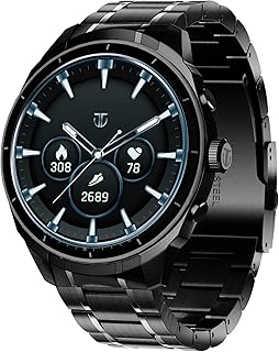 Titan Heritage 1.43" AMOLED Stainless Steel Bracelet Smart Watch for Men, BT Calling, Voice Assistant, Quick Health Measurement, Functional Crown, 3D UI, 60Hz Display, Fast Charging (Black)