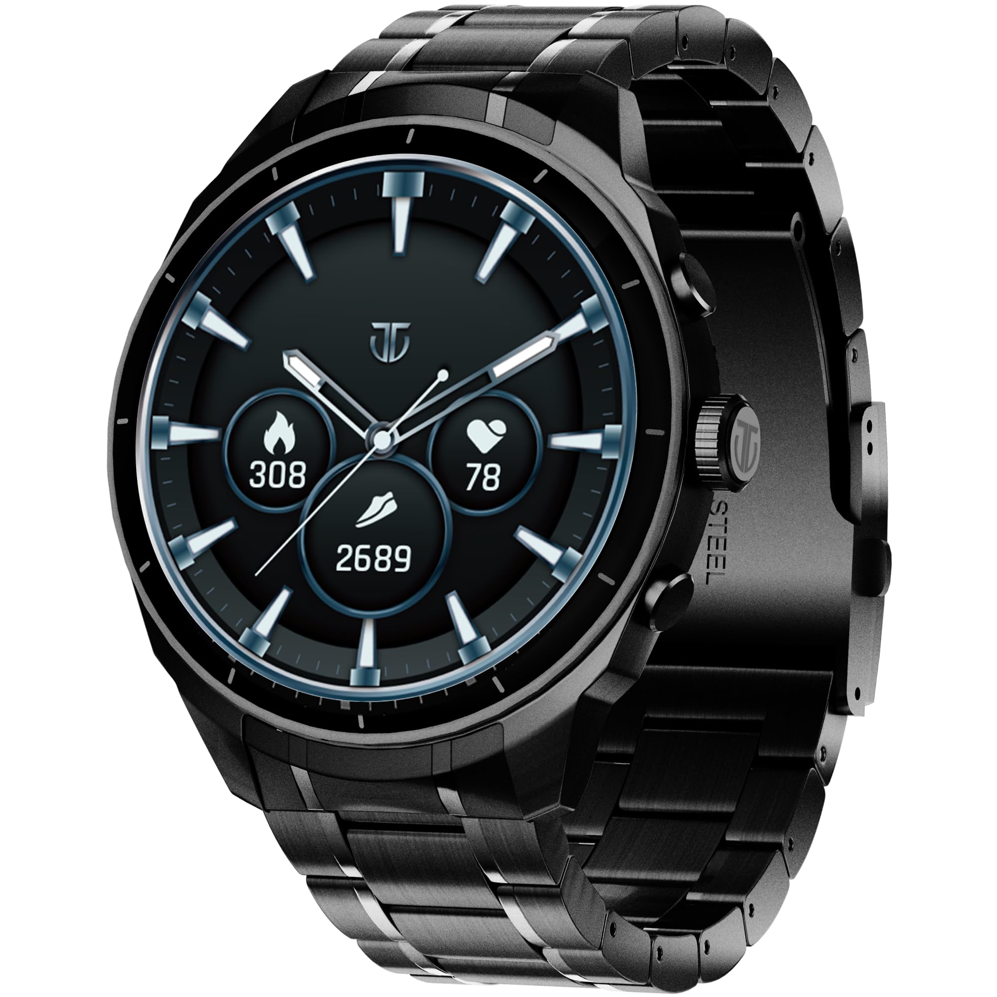 Titan Heritage 1.43" AMOLED Stainless Steel Bracelet Smart Watch for Men, BT Calling, Voice Assistant, Quick Health Measurement, Functional Crown, 3D ...