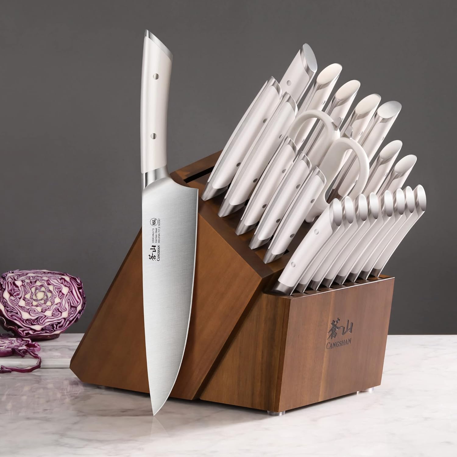 Cangshan HELENA Series German Steel Forged Knife Block Set (23-Piece, White) - Image 8