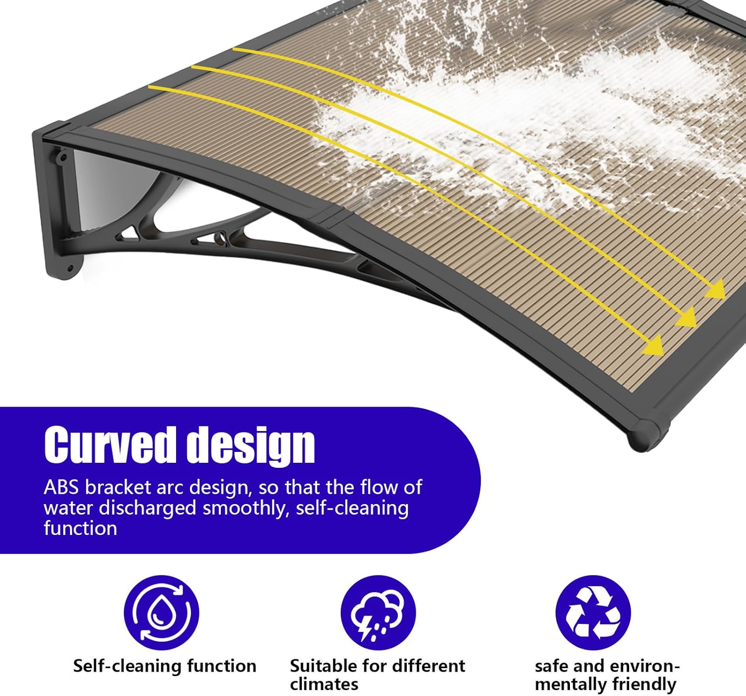 32x48'' Door Awning Exterior, Window Canopy for Front Door, UPF 50+ Polycarbonate Overhang Cover for Patio, Porch, Entryway, UV Rain & Snow Protection