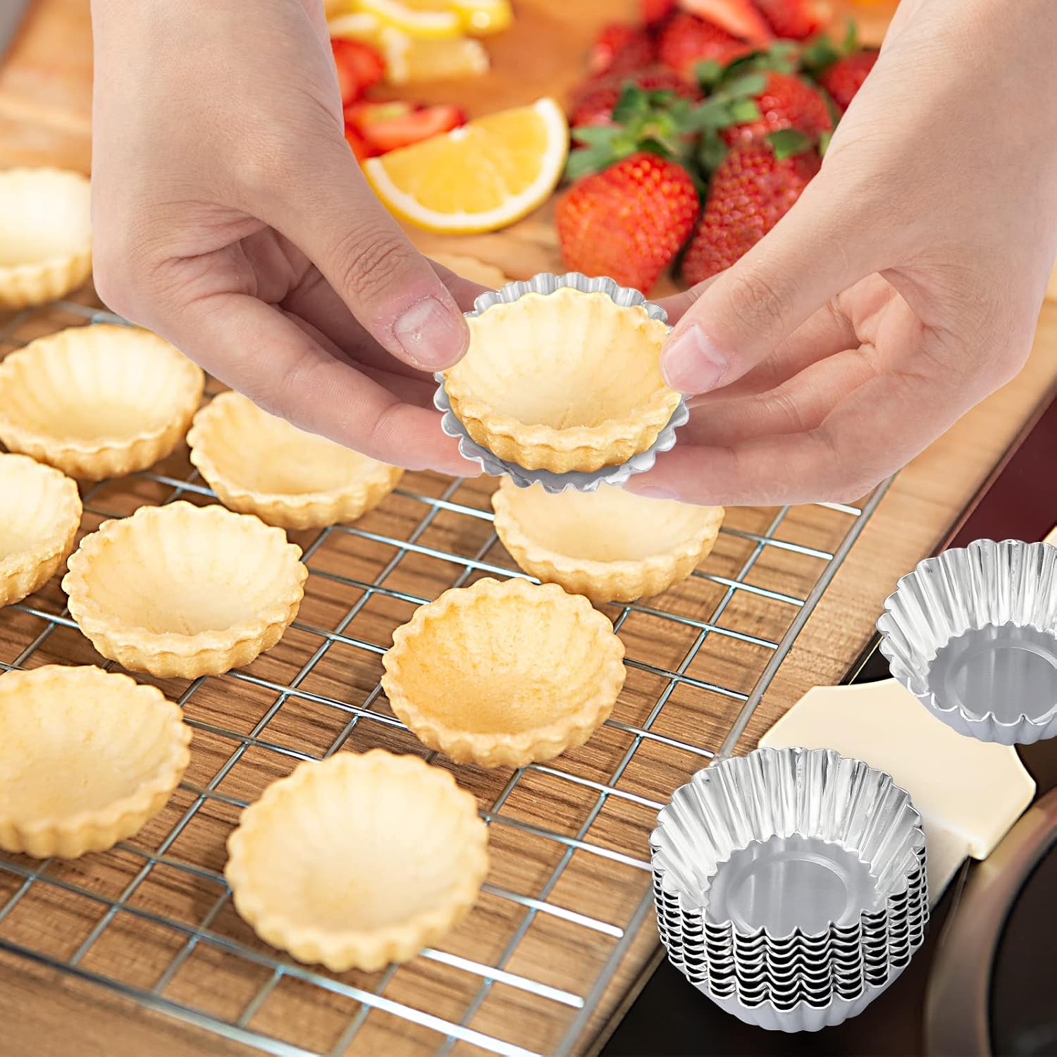 20 Pack Egg Tart Pans, 2.2 x 0.8in Mini Metal Cupcake Pans Pie Cookie Muffin Tins Reusable Baking Mold Cups