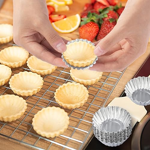 Miniatura 4 de ISKYBOB Paquete de 20 moldes de aluminio para tartas de huevo, moldes de galletas reutilizables para hornear, utensilios para hornear (M)