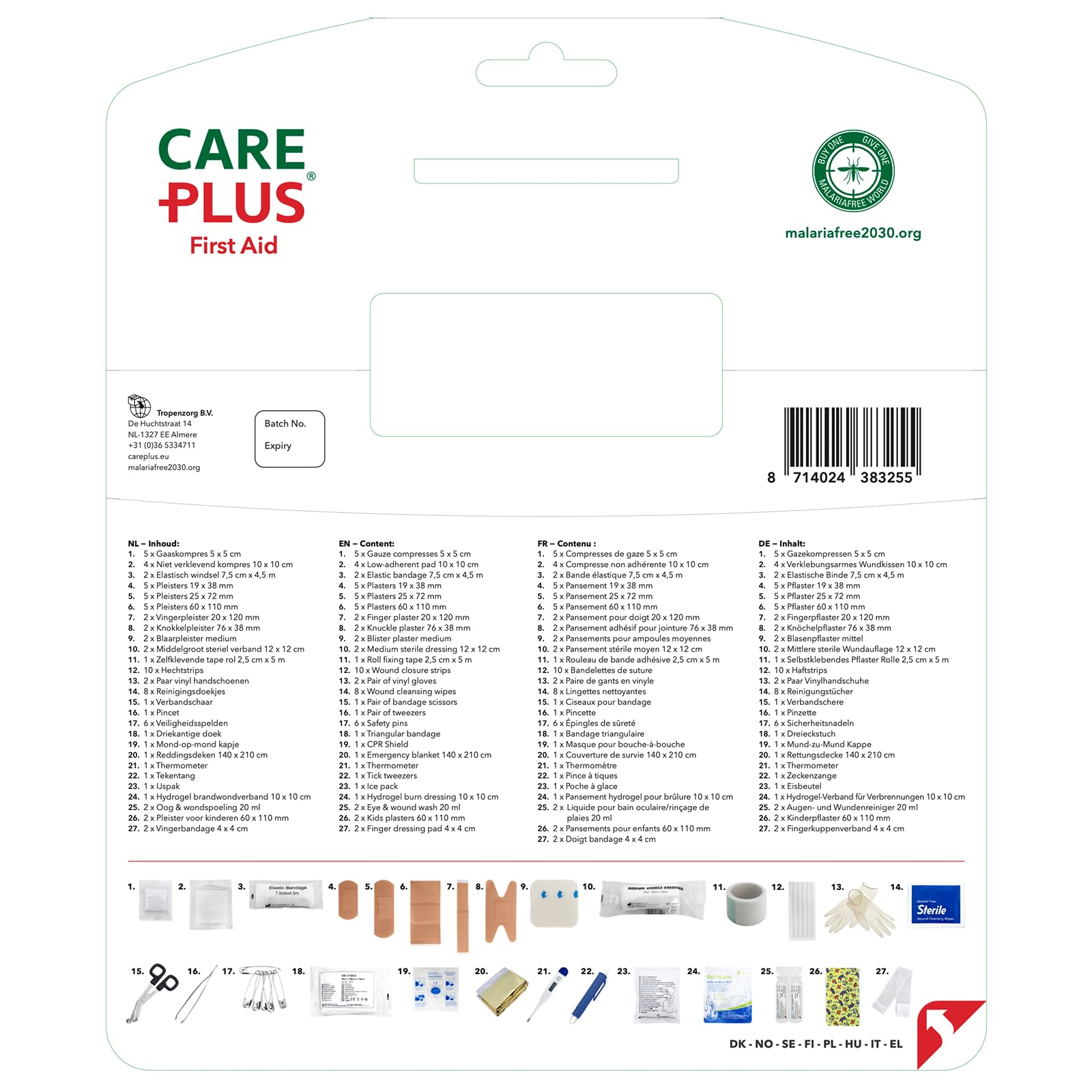 Care Plus Trousse de Secours Familiale, Pour 2 Personnes ou Plus, Pour la Maison et les Voyages, 90 Articles, Rouge