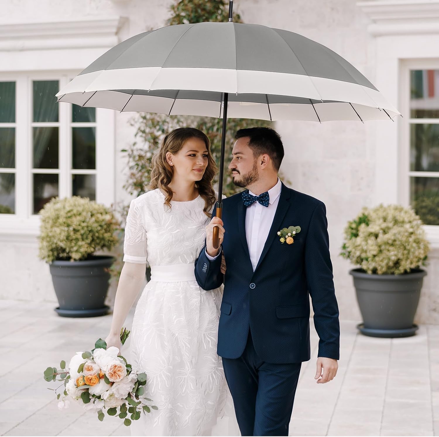 G4Free 54 Inch Large Windproof Umbrella for 2 Persons, 16 Ribs Auto Open Classic Wooden J Handle Cane Stick Golf Rain Umbrellas for Men Women Travel 120cm - Image 6