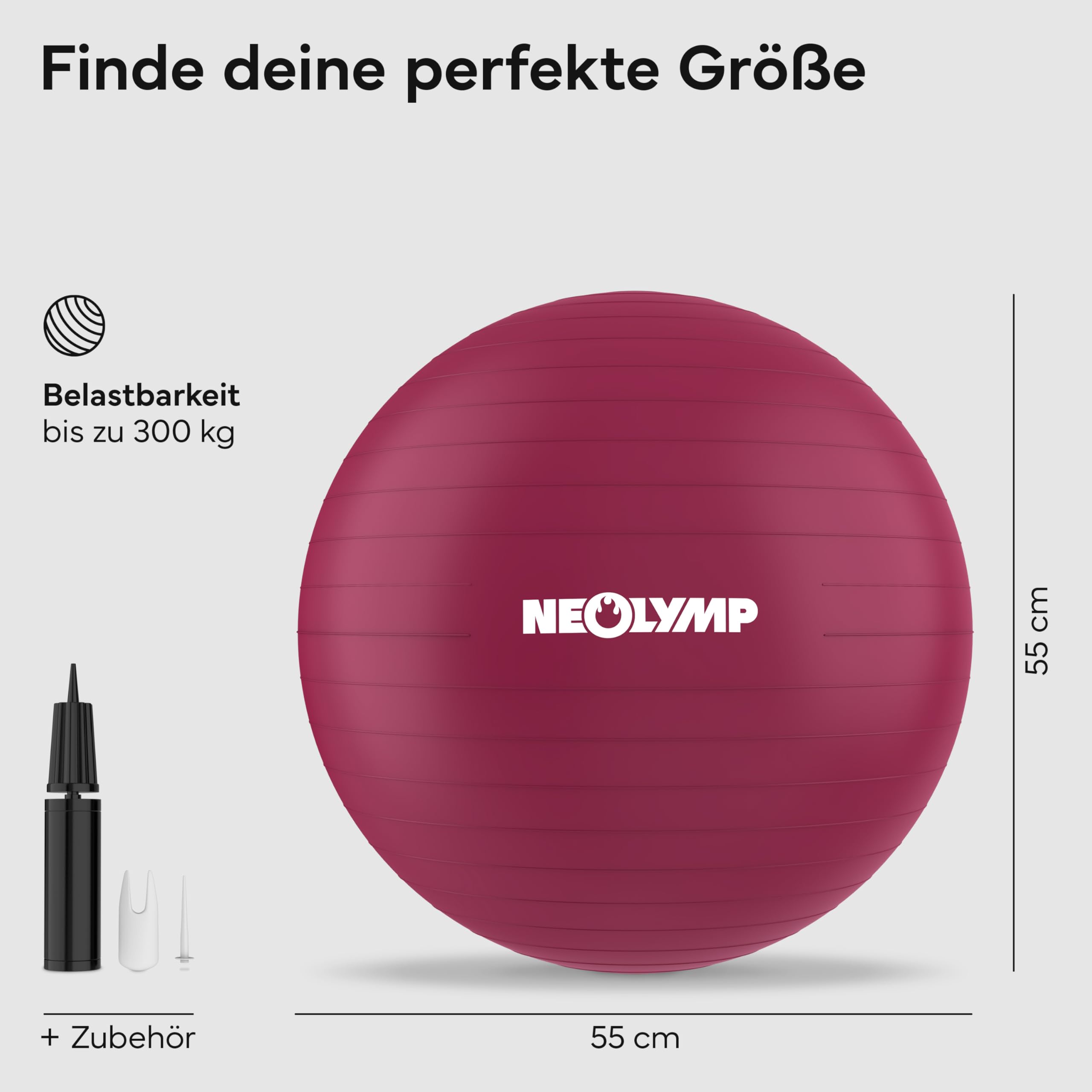 NEOLYMP Gymnastikball - Sitzball Büro ergonomisch in 3 Größen S/M/L - bis 300 kg belastbar, rutschfest & Anti Burst - Pilates Ball, Pezziball, Schwangerschaftsball, Yoga Ball für Homeoffice