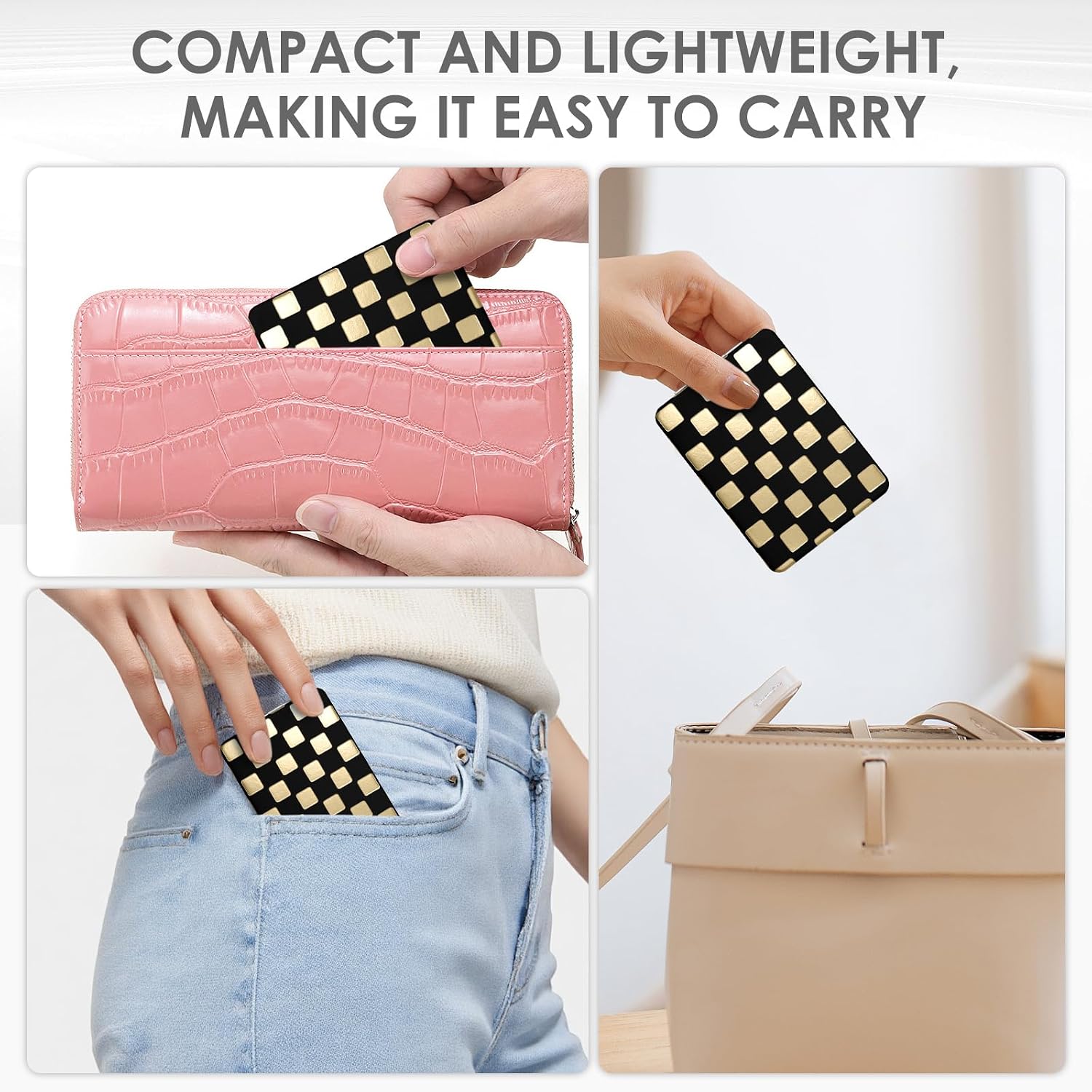 Compact Mirror，Unique Contrasting Neon-Toned Checkered Travel Mirror，Pocket Mirror for Women