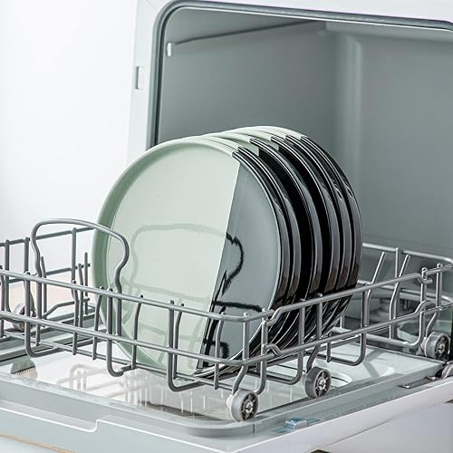 Miniatura 6 de vancasso Aria - Juego de 6 platos de ensalada de 8 pulgadas, platos de cerámica aptos para microondas, horno y lavavajillas, negro y verde