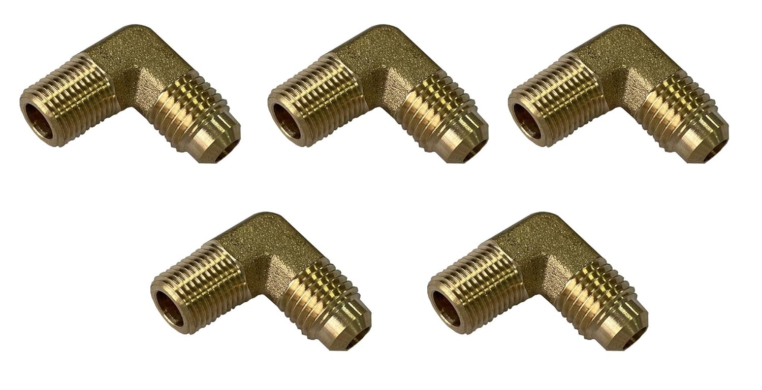 sky-w SAE 45 Degree Flared Fittings, 90 Degree Male Elbow (Pack of 25, 1/2" Flare Tube x 3/8" Male Thread)