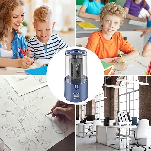 Miniatura 26 de AFMAT Sacapuntas eléctrico para lápices de colores, parada automática, saca puntas en 3 segundos, tamaño grande para lápices de 15/64 a 15/32 Azul