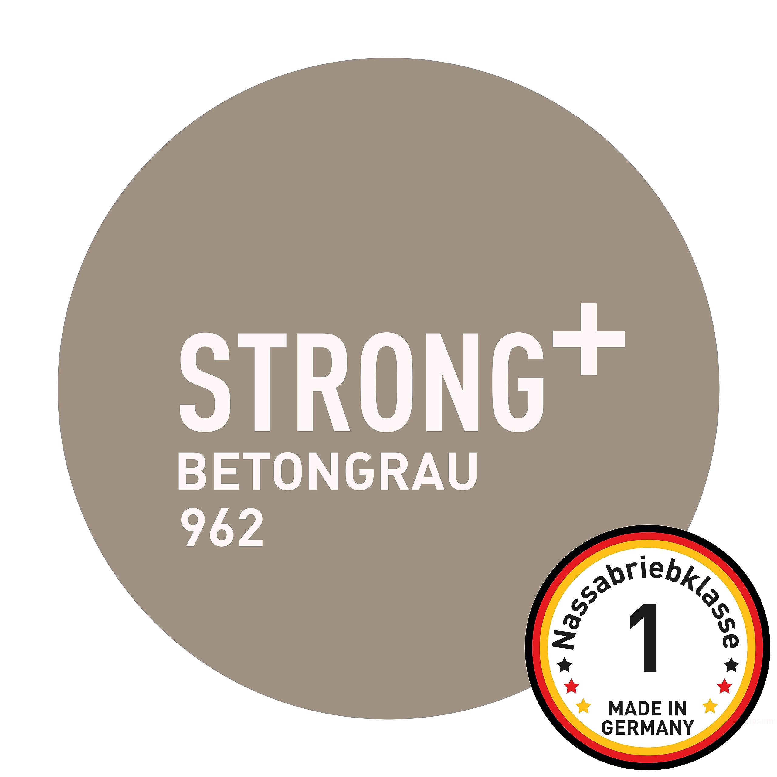 Wandfarbe Strong+ Taupe / warm grau (Betongrau no. 962), 5 Liter für stark beanspruchte Flächen wie Treppenhäusern, Fluren, Kellerräumen und Garagenwänden - Nassabriebklasse 1 - Made in Germany