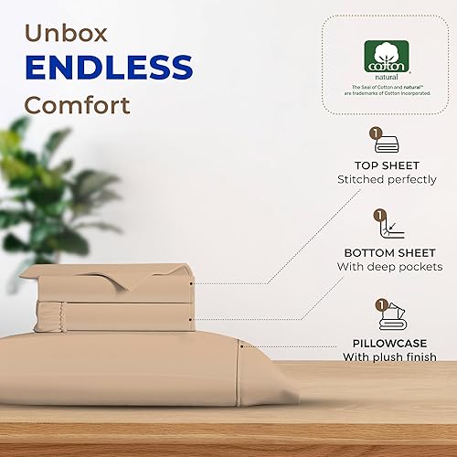 Vista 288 de THREAD SPREAD Hotel Collection - Juego de sábanas de 600 hilos de algodón egipcio, satinado, 4 piezas, Blanco, King