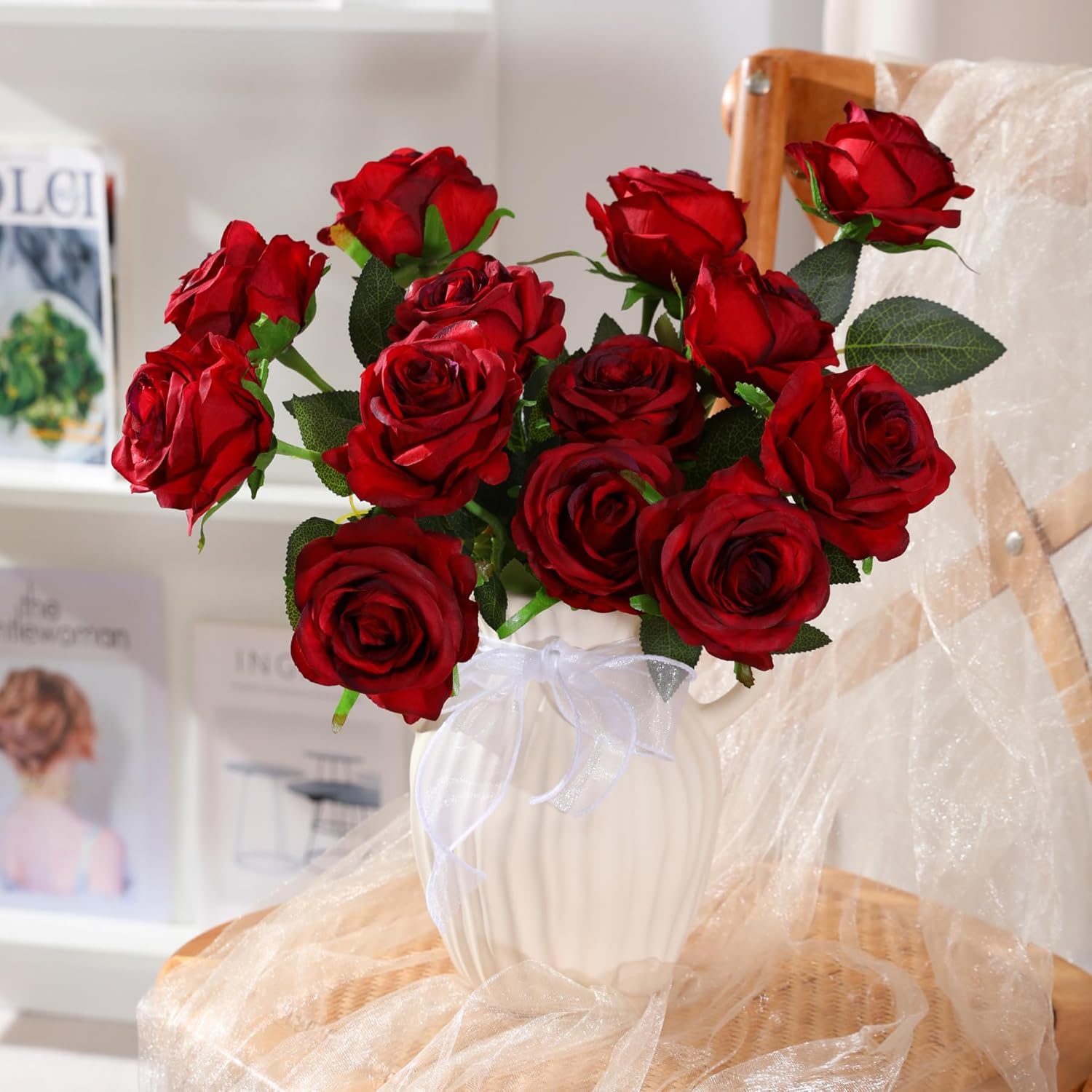 Nubry 50pcs Artificial Burgundy Roses Bulk, Fake Red Roses Flower with Stems Realistic Flowers for Wedding Centerpiece Home Party Decor(Burgundy) - Image 8