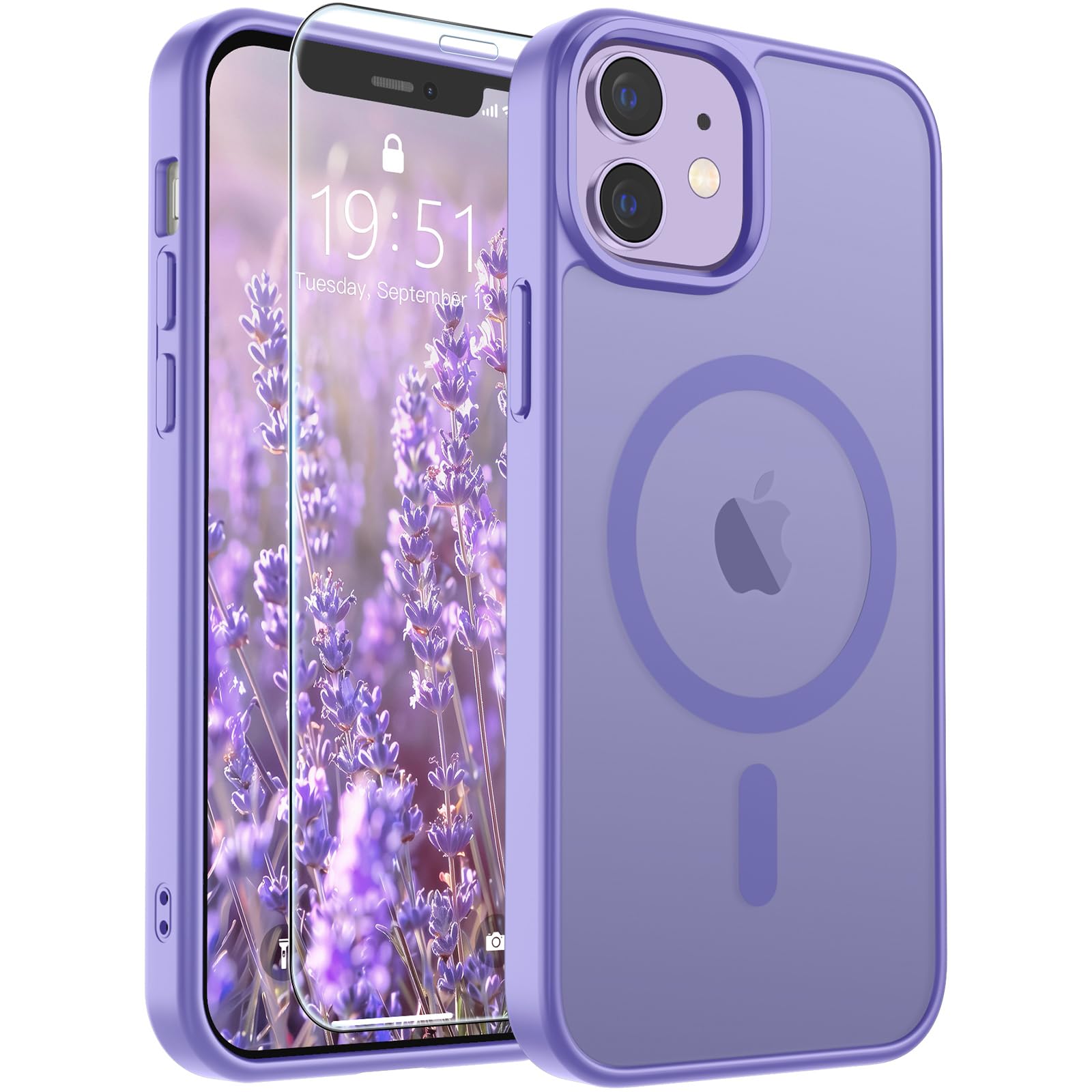 SUPFINE Magnetic for iPhone 12 Case/iPhone 12 Pro Case Purple | With Screen Protector, Translucent Matte, Compatible with MagSafe, Military Grade Drop Proof, Rugged Shockproof Protective