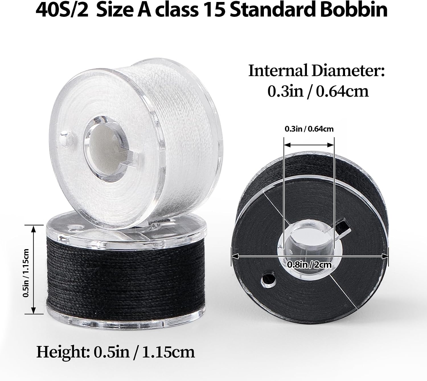 Black& White Bobbin Thread Set with Case - Prewound Class15 Bobbin for Singer/Brother/Janome/Embroidery Machines