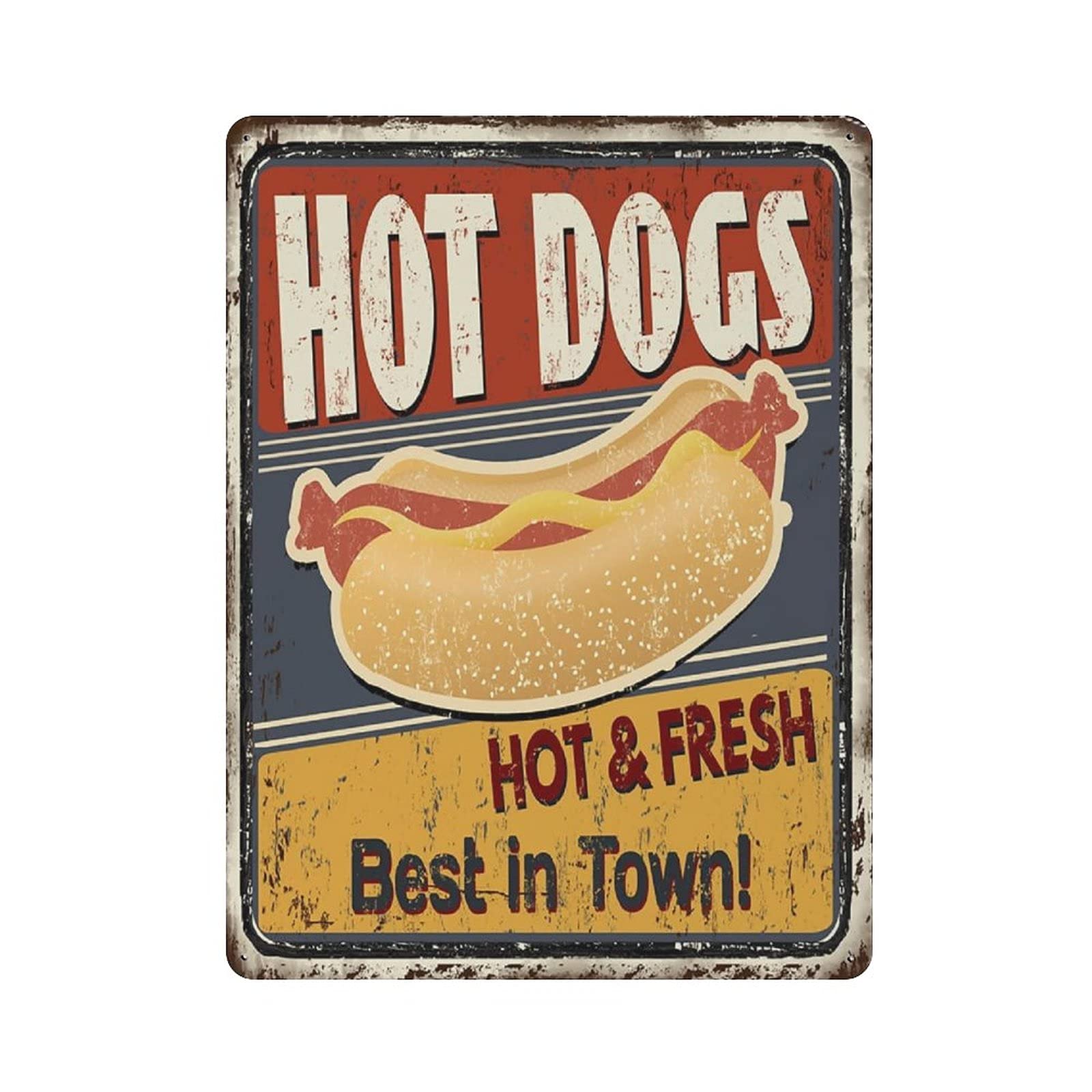 SUPERDANT Insegne Metallo Hot Dog Best in Town Cartello In Latta Fast Food Vintage Poster con Placca Murale Targa Decorazioni Murali Arte Pittura in Ferro per Ristorante 30x20cm