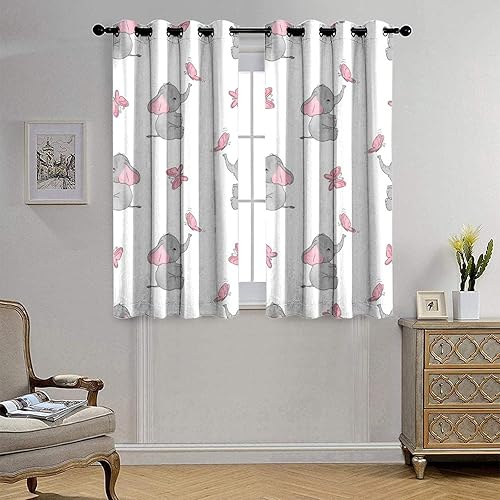 Miniatura 7 de Zmcongz Cortina de aislamiento térmico para niños y niñas, decoración del hogar, lindas cortinas de ventana de elefante y mariposa para dormitorio,