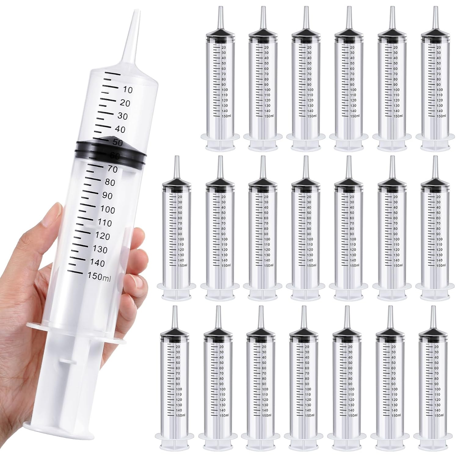 Geiserailie 20 Pcs 150ml Large Syringes Bulk Individual Sealed Plastic Garden Syringe to Use Clean for Liquid Lip Gloss Paint Oil Measuring Filtration Watering Plants Refilling Feeding Industrial Use