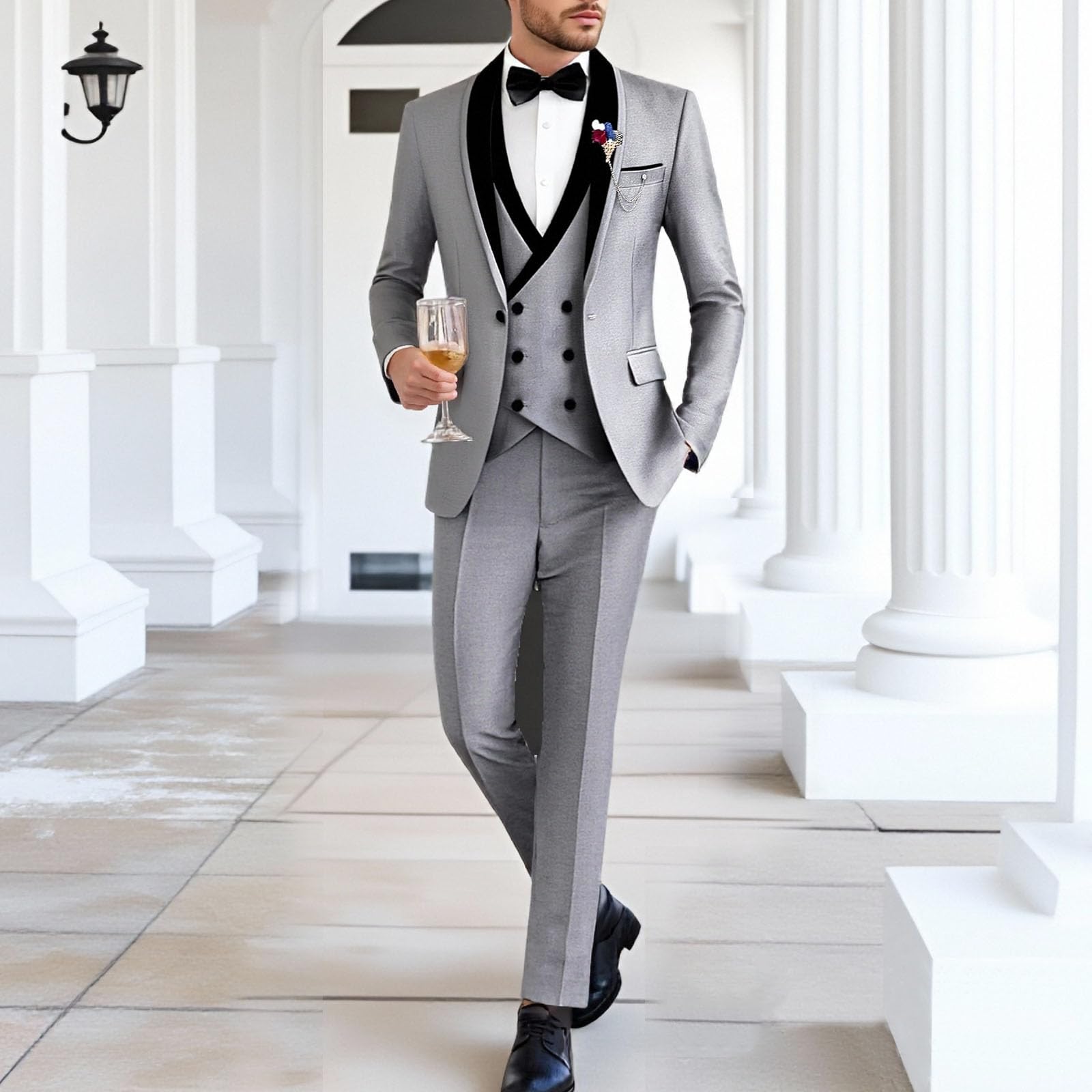 Completo da Uomo 3 Pezzi Slim Fit con Smoking a Un Bottone, Blazer, Gilet e Pantaloni, Abiti Formali per Matrimoni, Balli di fine Anno e cene