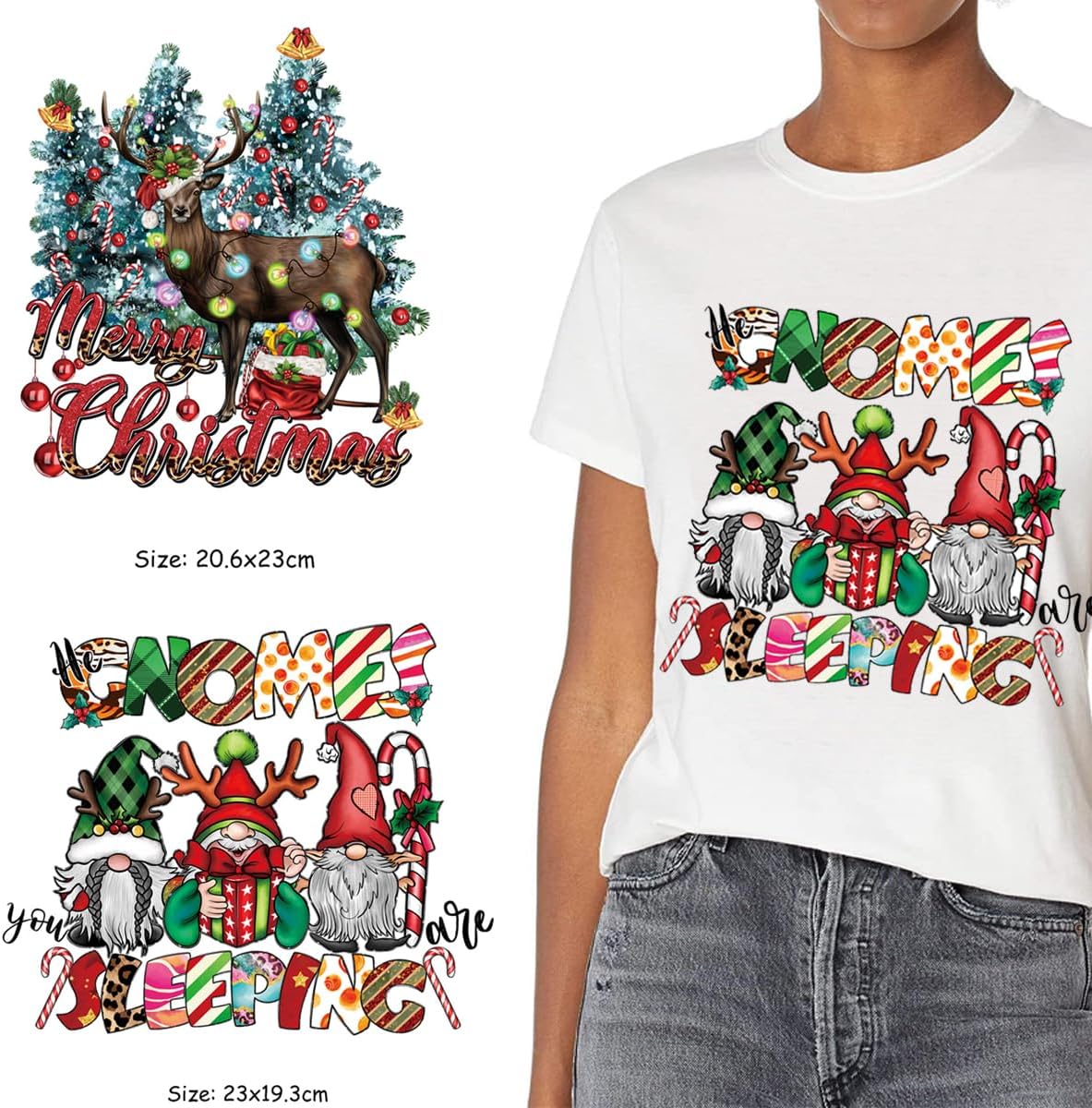2Pcs Christmas Iron on Transfer for Clothing Funny Christmas Tree Elk Santa Claus Design Vinyl Iron on Patches Winter Xmas Heat Transfer Sticker for T Shirt Pillow Covers DIY Craft Holiday Supplies image 5