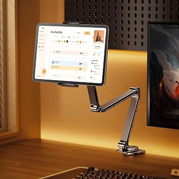 Coverzone Premium Alüminyum Tablet ve Telefon Standı, iPad ile Uyumlu, 4.7-12.9 inç Uyumlu 360° Döner Kelepçeli Masa Tutucu, Ayarlanabilir, Güçlü Sıkıştırma, T01 Flat
