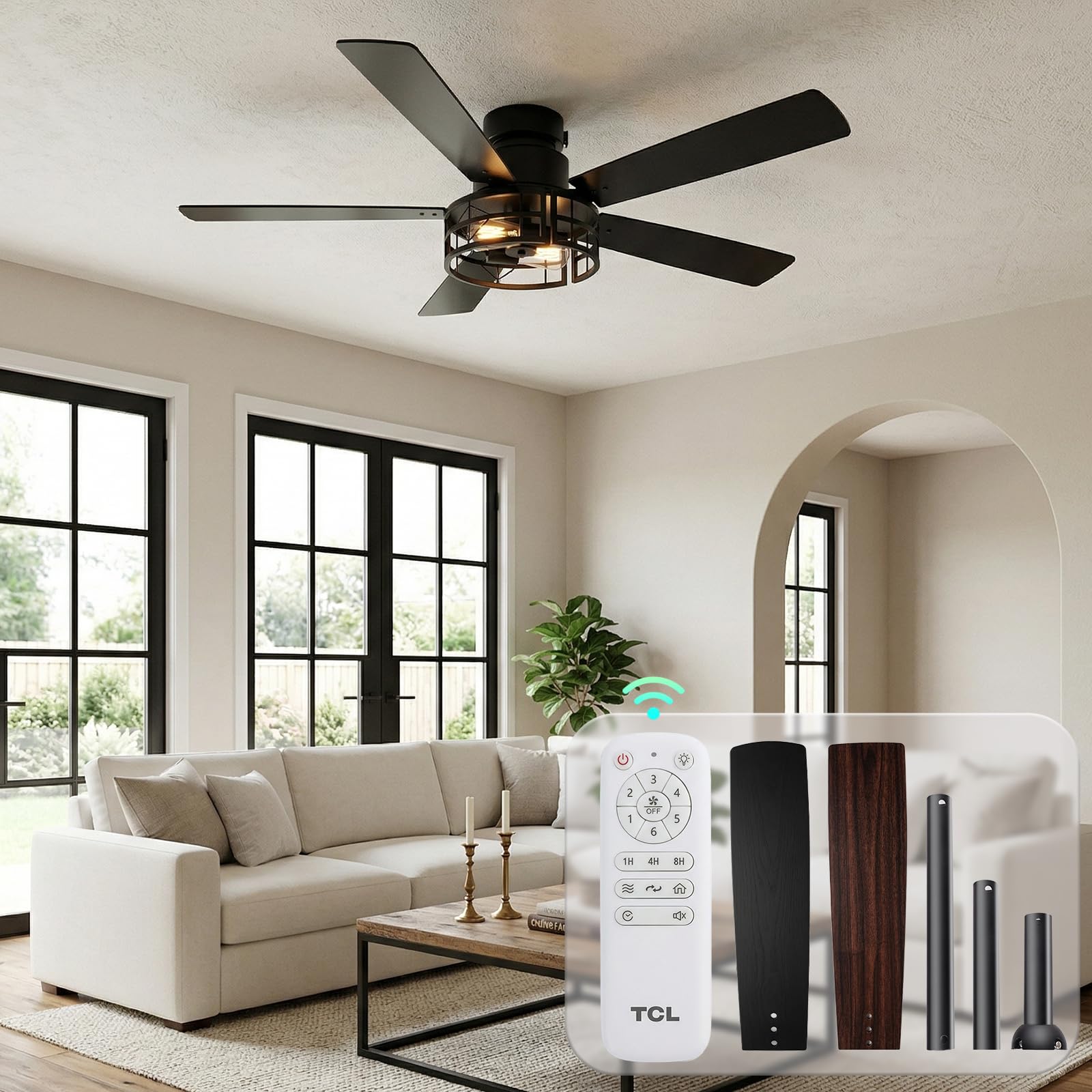 Photo 1 of TCL 52" Caged Flush Mount Ceiling Fan with Light & Remote