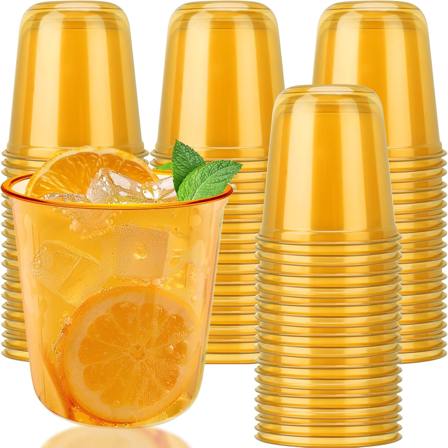 Xuelimei 50pcs 12oz Disposable Stemless Glasses,PET Disposable Drinking Cups,Cold Party Clear Plastic Wine Glasses for Parties Birthday,Wedding,Meeting,Christmas Party Supplies. (Orange)