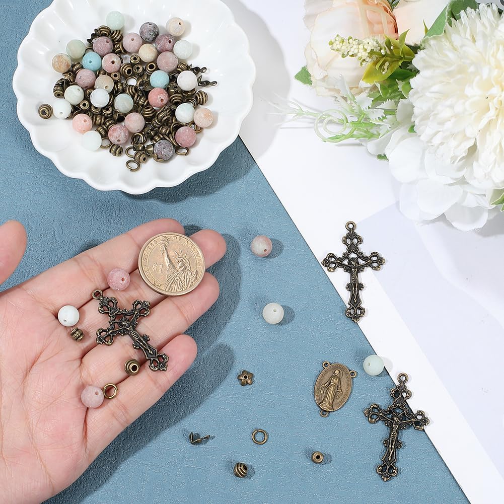 SUNNYCLUE 264Pcs Rosary Making Kits Cross Charms Bulk Eatser Crucifix Link Charms Chandelier Component Links Natural Gemstones Stone Beads for Jewelry Making Supplies DIY Necklace Bracelets Holiday - Image 3