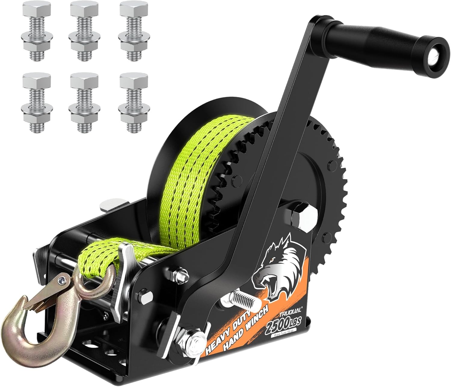 2500LB Boat Trailer Winch, Heavy Duty Boat Winches for Trailers with 23FT Green Strap, 2 Speed Ratchet 4:1/8:1 Gear, Manual Trailer Winch for Towing Boats, Trucks, Jet Skis, RVs, and ATVs
