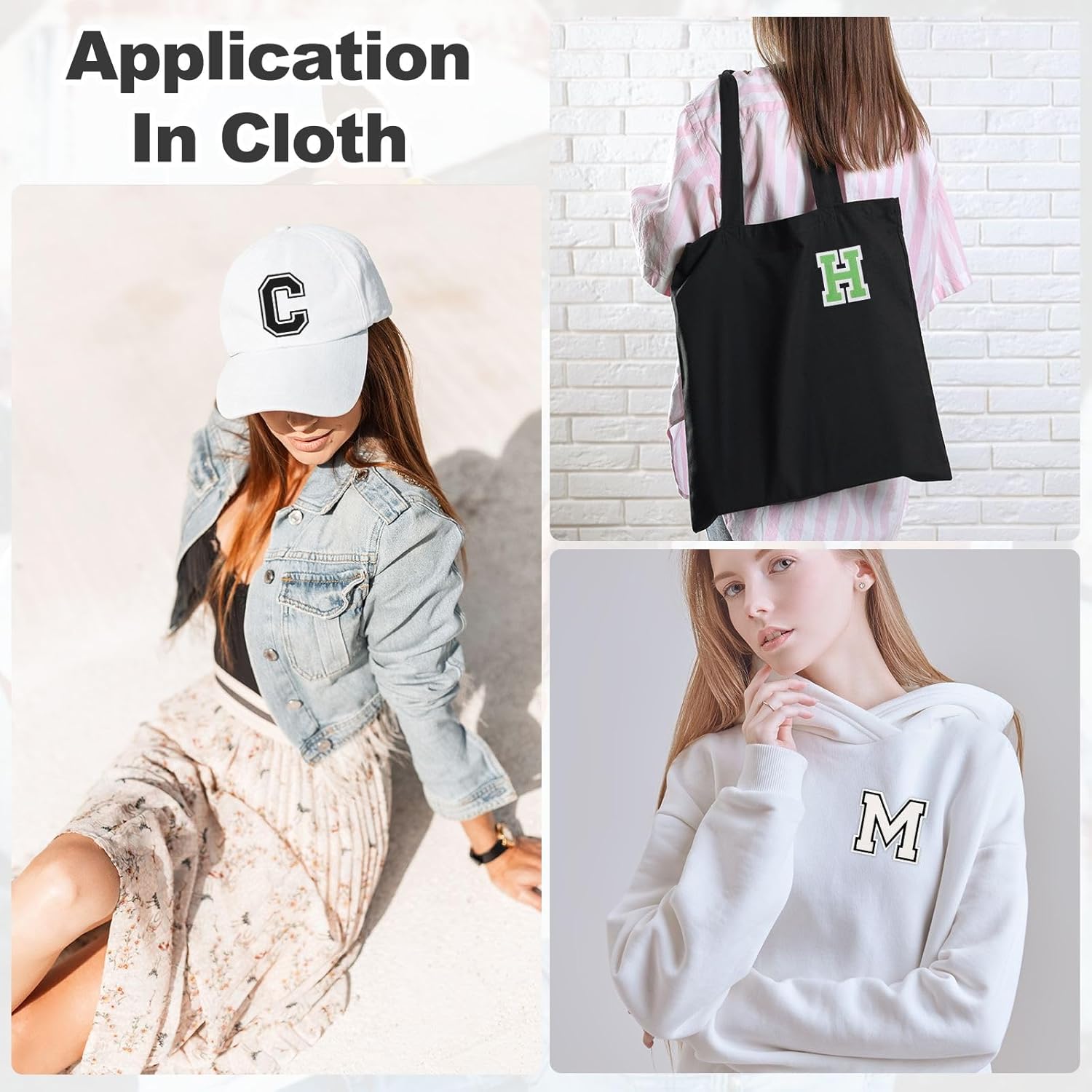 MECCANIXITY Iron on Letter Patches, 3 Pcs 3.1/7.8cm Alphabet E Iron on Embroidered Applique Sew on Patches for Clothes, Dress, Socks, Jeans, Hats, DIY Accessories(Green)