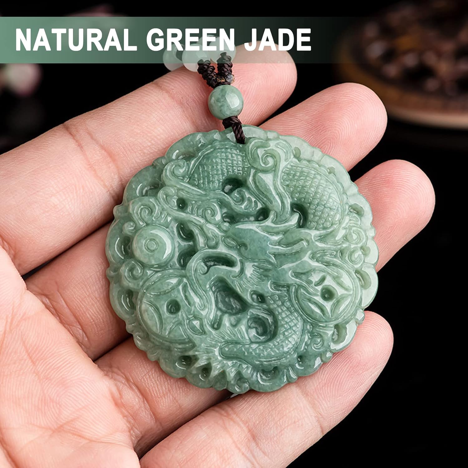 Jade Pendant Necklace for Men Women - Genuine Grade A Ice Jadite Healing Stone Necklace with Certificate - Image 3