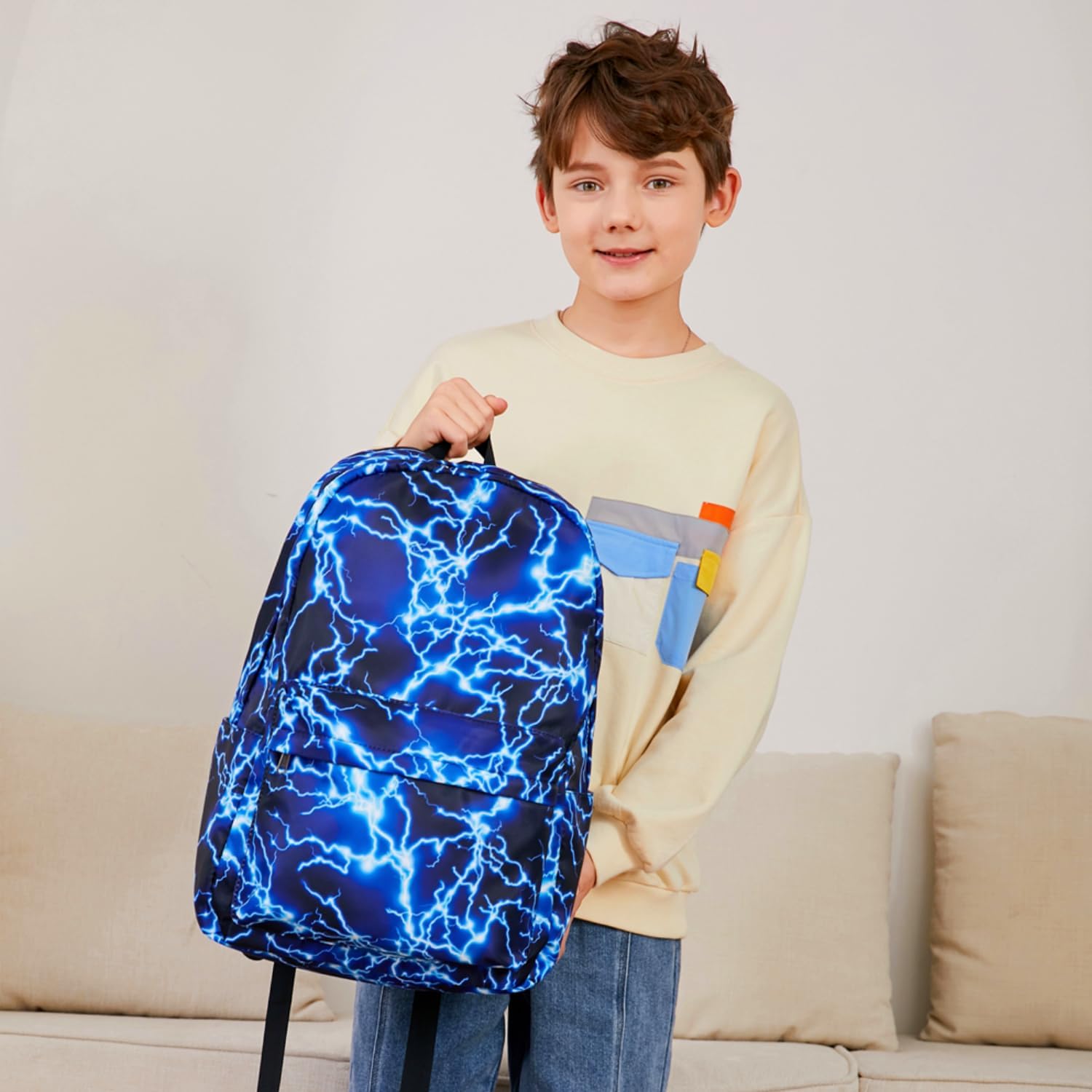 Backpack For Boy Elementary School Bookbag Durable Kid's Backpack Lightweight Travel Daypack (Blue-Light) - Image 8