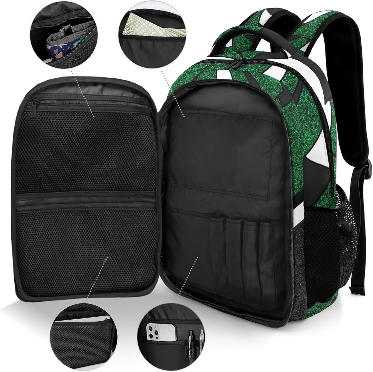 Green Cheers Custom Backpack for Cheerleader Personalized Cheerleading Backpack Bag, Cheer Coach Casual Travel Daypack