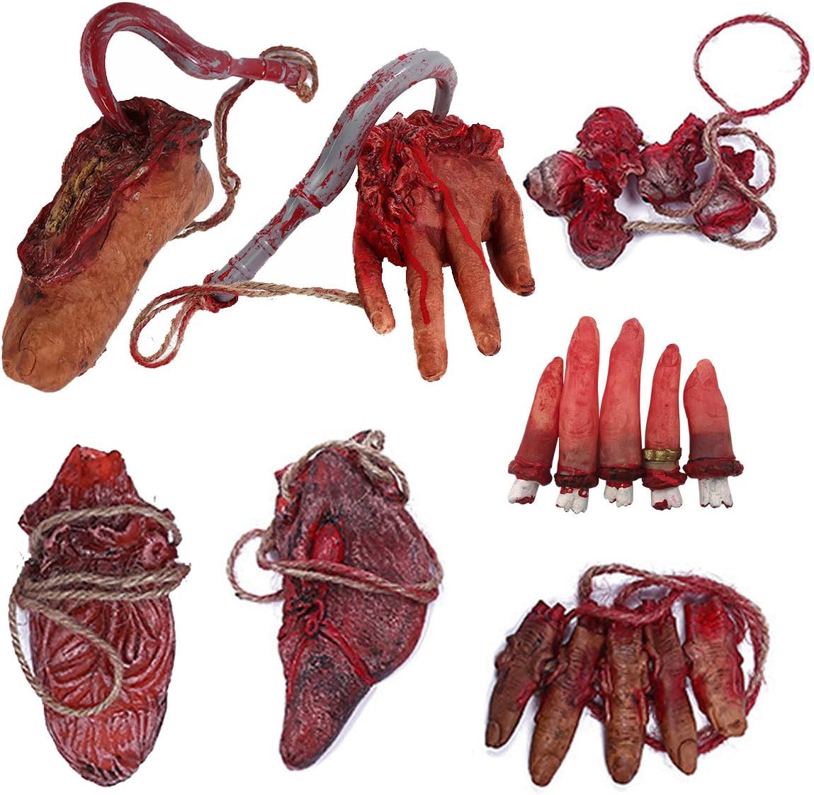 XONOR Halloween Fake Bloody Severed Hands Feet Broken Body Parts for Haunted House Halloween Zombie Party Decorations (7 Pcs)