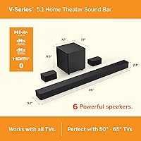 Vista 2 de VIZIO Barra de sonido de cine en casa V-Series 5.1 con audio Dolby, Bluetooth, subwoofer inalámbrico, compatible con asistente de voz, incluye