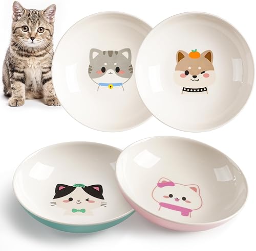 Miniatura 7 de Cuencos para gatos Kitwinney, juego de tazón de comida para gatos de cerámica con anillo de silicona, platos para gatos antideslizantes o lindos