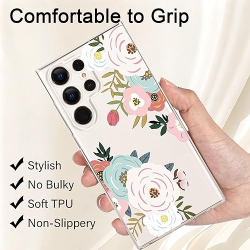 Miniatura 6 de Funda ultra transparente para Samsung Galaxy S23 con diseño de flores, TPU suave y delgado, patrón floral, transparente, funda protectora para niñas