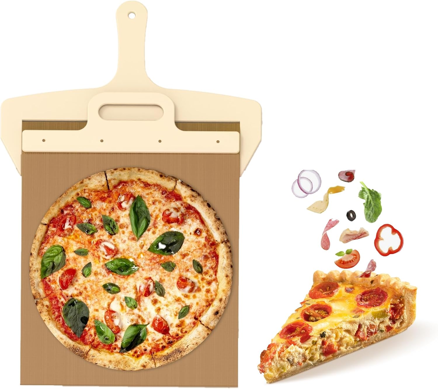 Sliding Pizza Peel - Pala Pizza Scorrevole Pizza Boards with Handle, The Pizza Peel That Transfers Pizza Perfect, Pizza Spatula Paddle for Indoor & Outdoor Ovens (Sliding Pizza Peel-1piece)