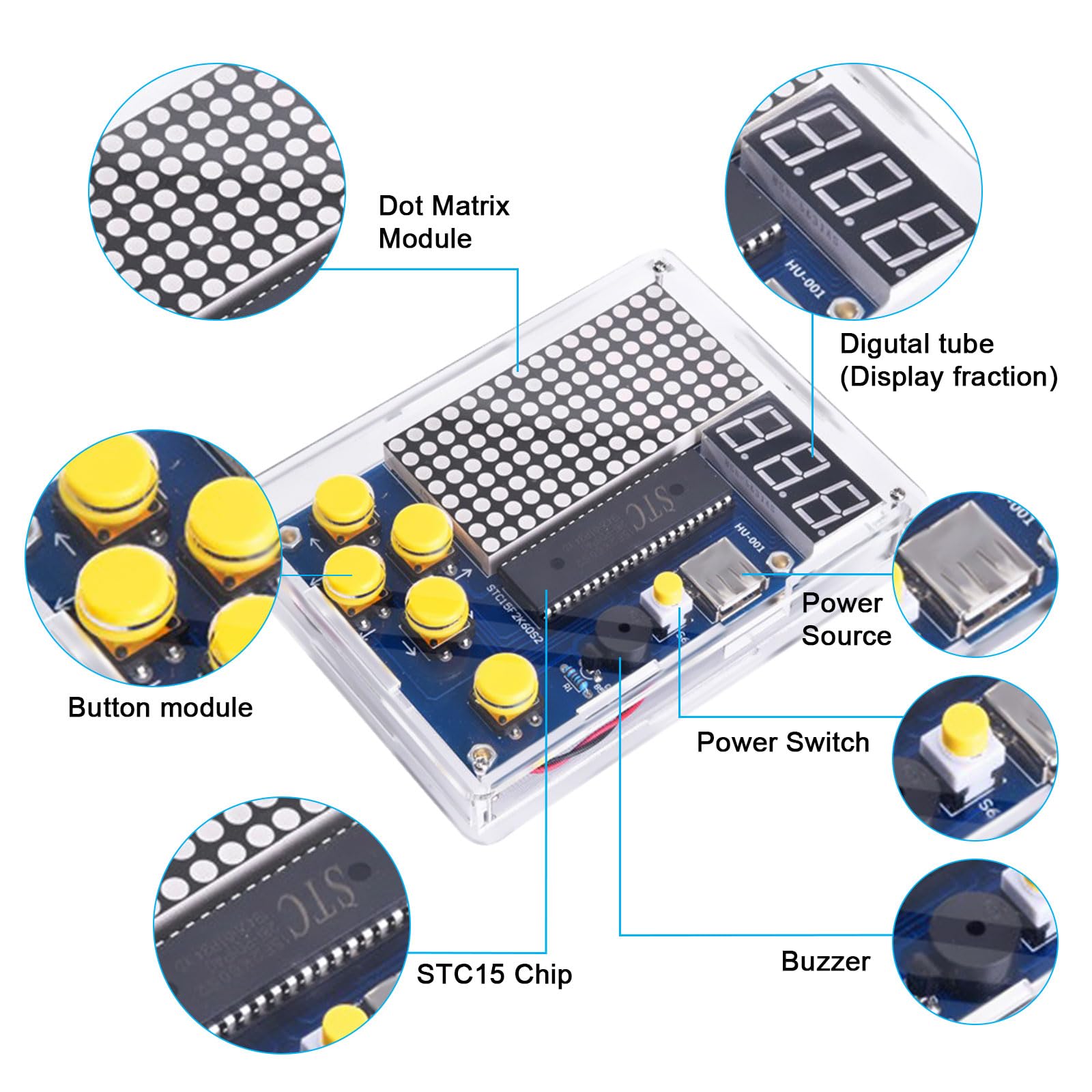 Kit de Construction électronique DIY avec boîtier en Acrylique, kit d'exercices à souder, kit de Soudure avec écran pour l'éducation à la Menthe
