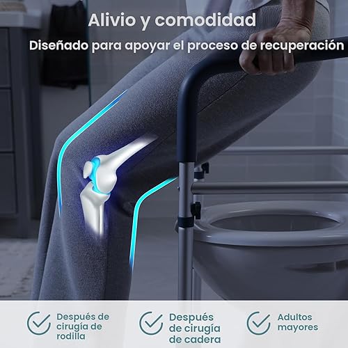 Miniatura 9 de PELEGON Rieles de seguridad para inodoro (350 libras), marco y rieles de seguridad ajustables para inodoro, riel de seguridad para adultos mayores,