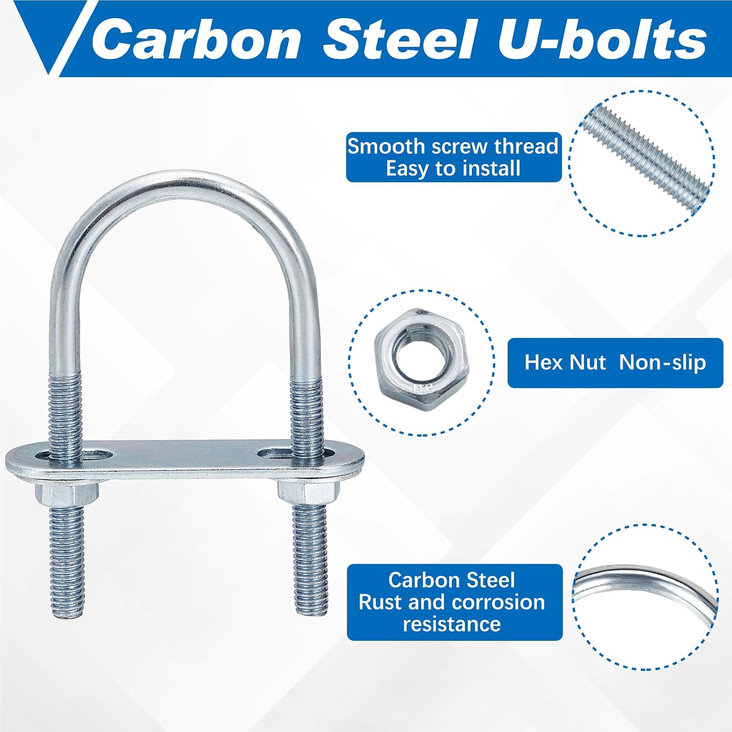 Therwen 32 Sets Round U Bolts Zinc Plated Steel Round Bend U Clamp with Nut Plate Washer (M6 x 34 mm X 75mm)