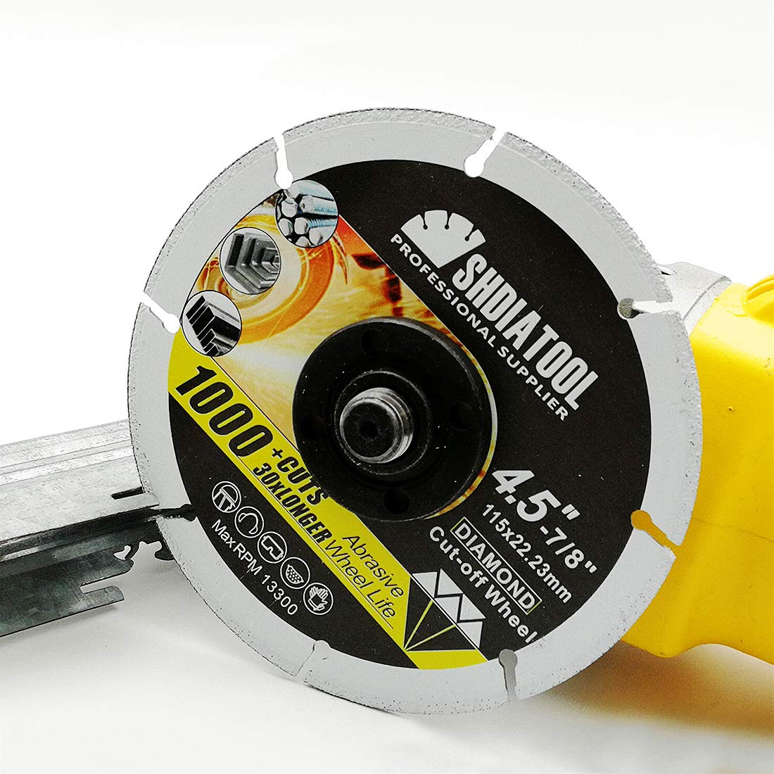 SHDIATOOL Disco de Corte de Metal de Diamante 5 Piezas 115mm para Tubo de Acero Barra de Hierro Ángulo de Acero Hoja de Rueda de Corte Soldada al Vacío