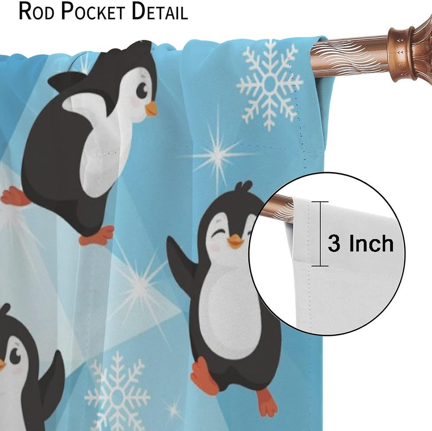 Cute Penguin Rod Pocket Blackout Curtains - Funny Cartoon Little Girl Penguin Ice Snowflake Window Treatment Set Energy Saving Thermal Insulated Drapes for Living Room 2 Panels 54L x 21W