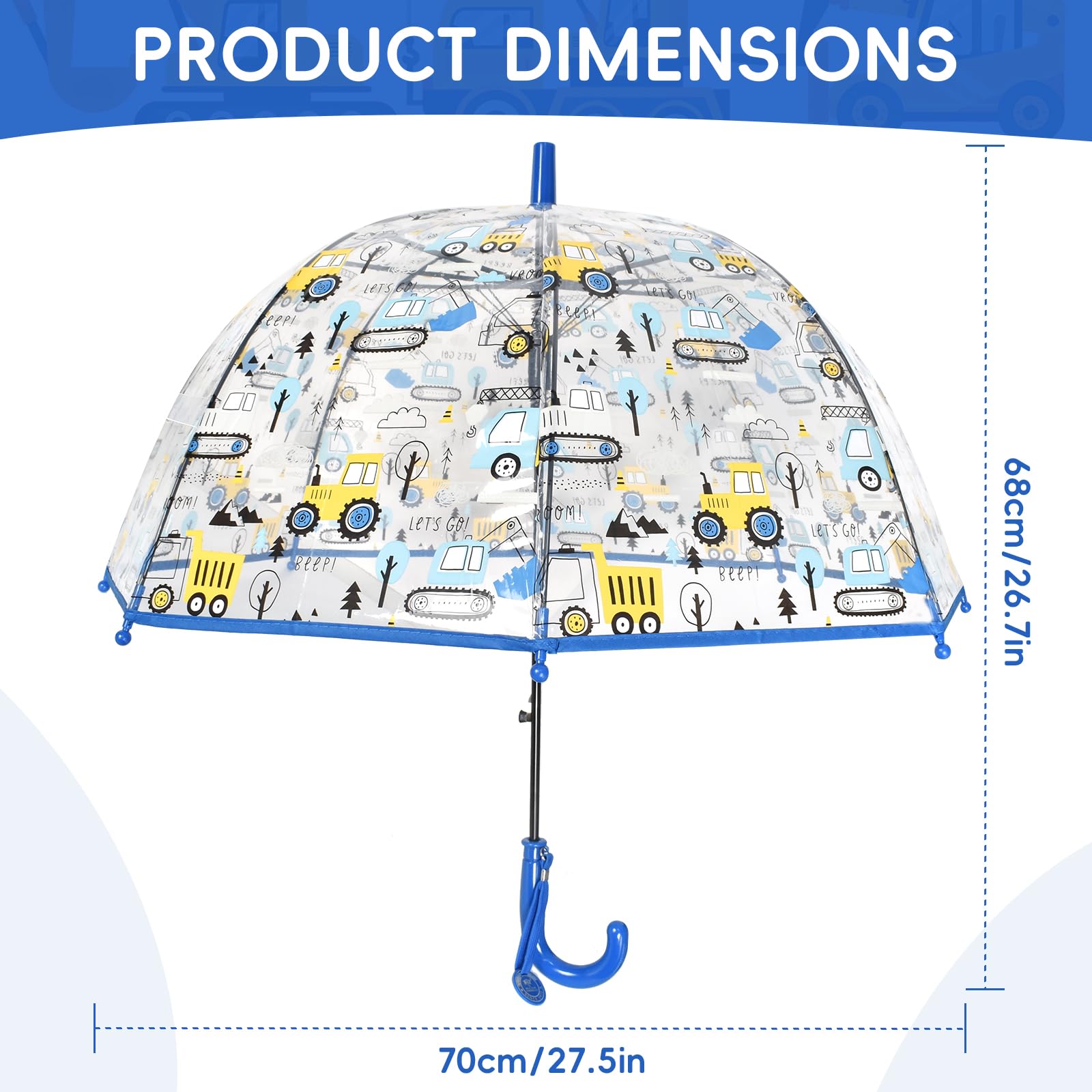 Regenschirm Kinderschirm Stockschirm Windsicher Robustheit Regen Regenschirm Transparent mit Druck Kinderregenschirm Durchsichtig Junge Mädchen Kuppel-Blasenschirm Durchmesser 70cm