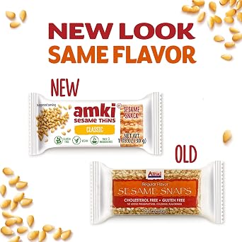 Amki Sesame Thins Classic (Sesame Snaps), Gluten Free, Vegan, Delicious, Crunchy, Sensibly Sweet Snacks. 24 Pack, 720g