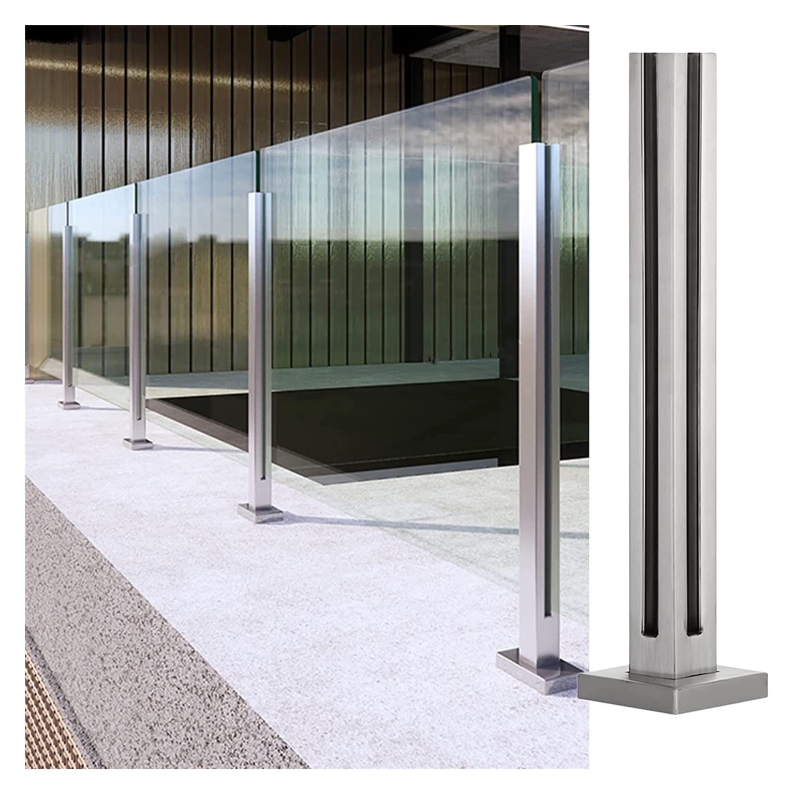 Poteau balustre en acier inoxydable 304 pour panneau de verre de terrasse