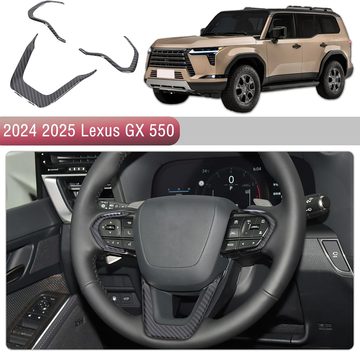 Car Steering Wheel Button Frame Cover Trim Compatible with 2024 2025 Lexus GX 550, Car Center Console Interior Panel Protection Frame Trim Decoration Accessories (Carbon Fiber Pattern)