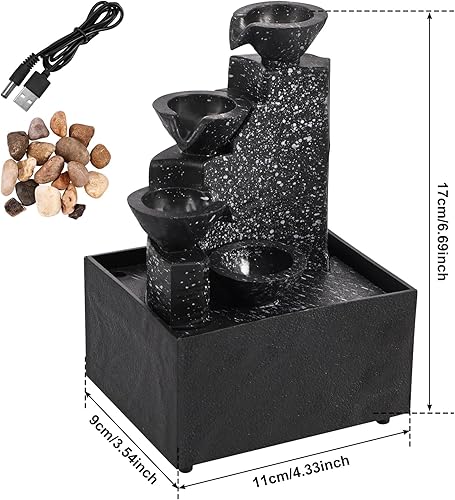 Miniatura 8 de Fuente interior de 4 niveles en cascada, fuente de mesa de meditación de relajación, cascada de roca, cascada de mesa con LED suave, fuente de