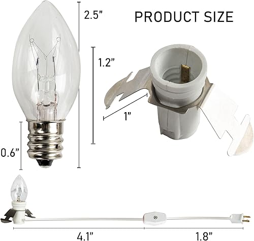 Miniatura 2 de Dazzle Bright Paquete de 4 cables de accesorios de 6 pies con bombilla incandescente E12, cable blanco con enchufe de interruptor de