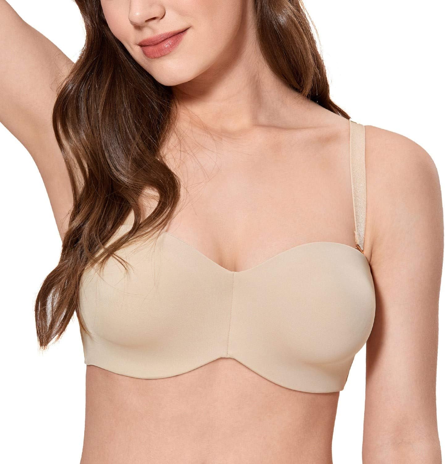 CALVENA Unlined Strapless Bra for Women Minimizer Seamless Bandeau Underwire Bra for Big Busted - Image 3