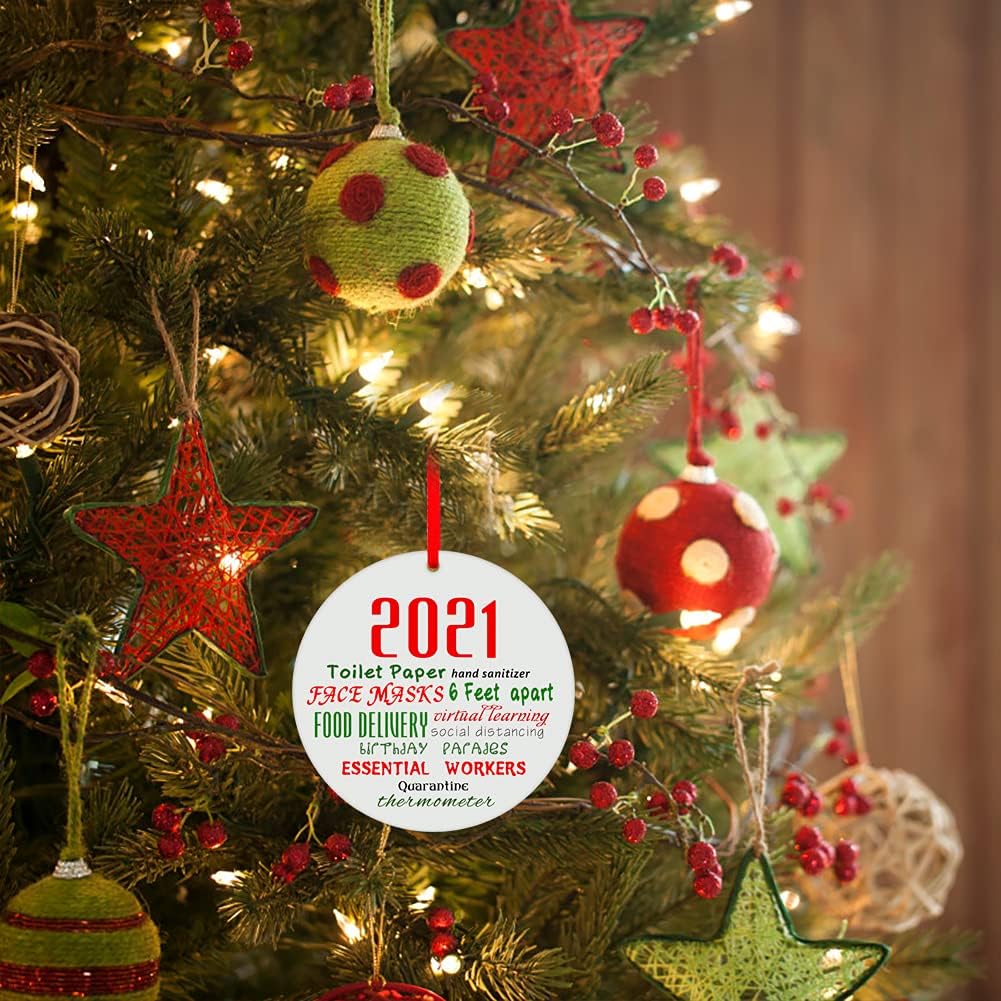 WaaHome 2021 Toilet Paper Christmas Ornaments 3.5" Face Mask Social Distancing Quarantine Ornaments Tree Decorations, Christmas Ornaments to Remember 2021 Year